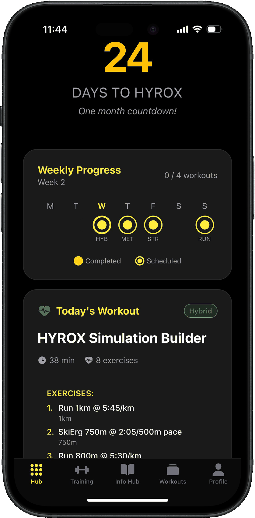 The RoxHype app: today's workout and the race countdown