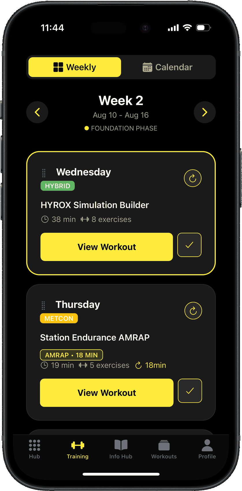 The RoxHype app: today's workout and the race countdown